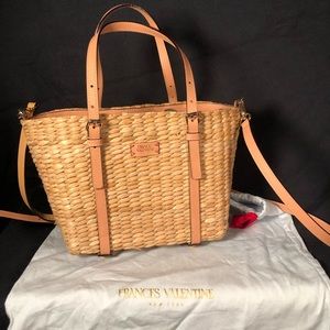 Frances Valentine Small Woven Basket Tote Cream